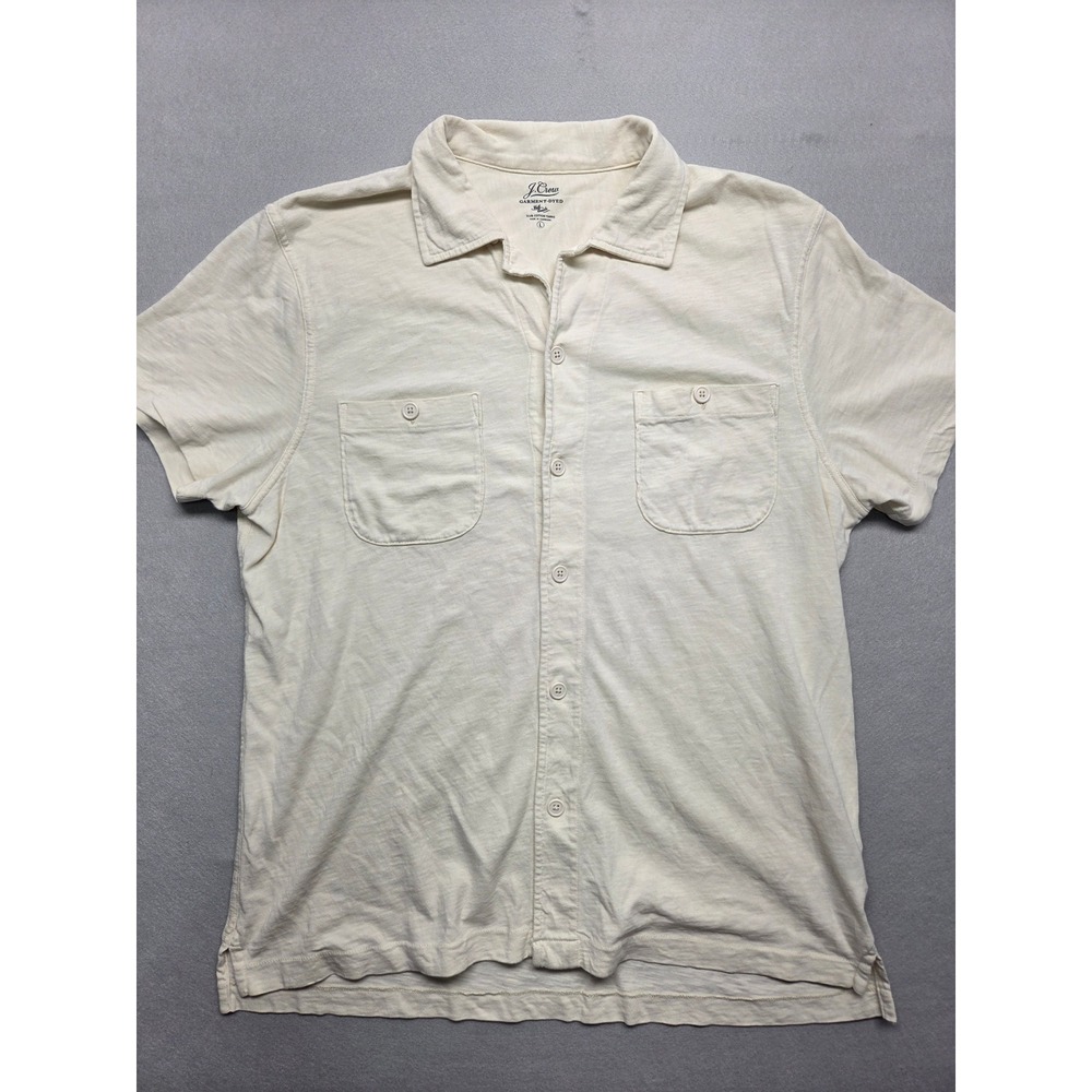 J. Crew Mens Garment-Dyed Slub Cotton Knit Shirt Cream Off White Large L